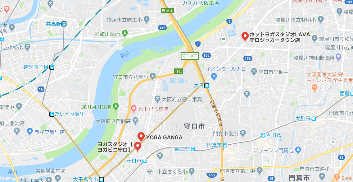 守口市内のヨガ、グーグル地図検索